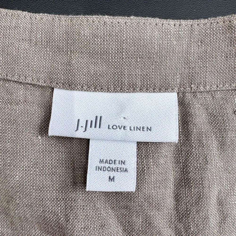 J.Jill 100% Linen Button Front Mini Short Sleeve Dress Tan size Medium - Picture 7 of 9